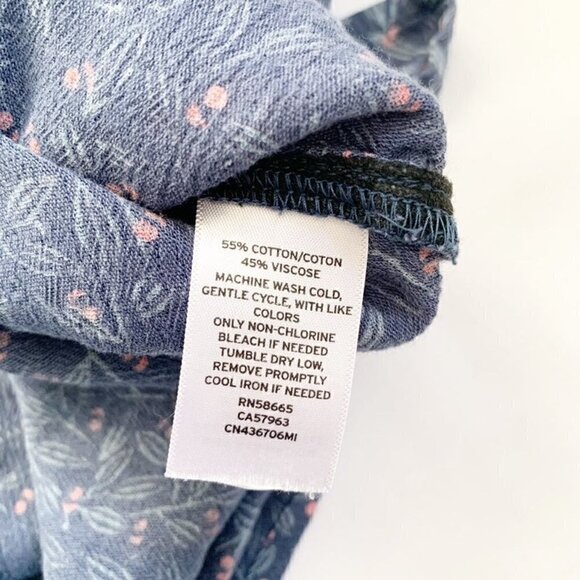 5/$25 Caslon boho peasant blue floral button front off shoulder elastic wrist - Picture 6 of 8